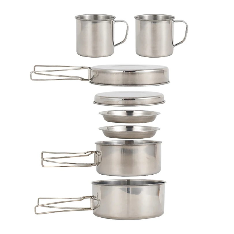 Camping Cooking Disc - 8pcs/Set Camping Cookware Mess Kit Stainless