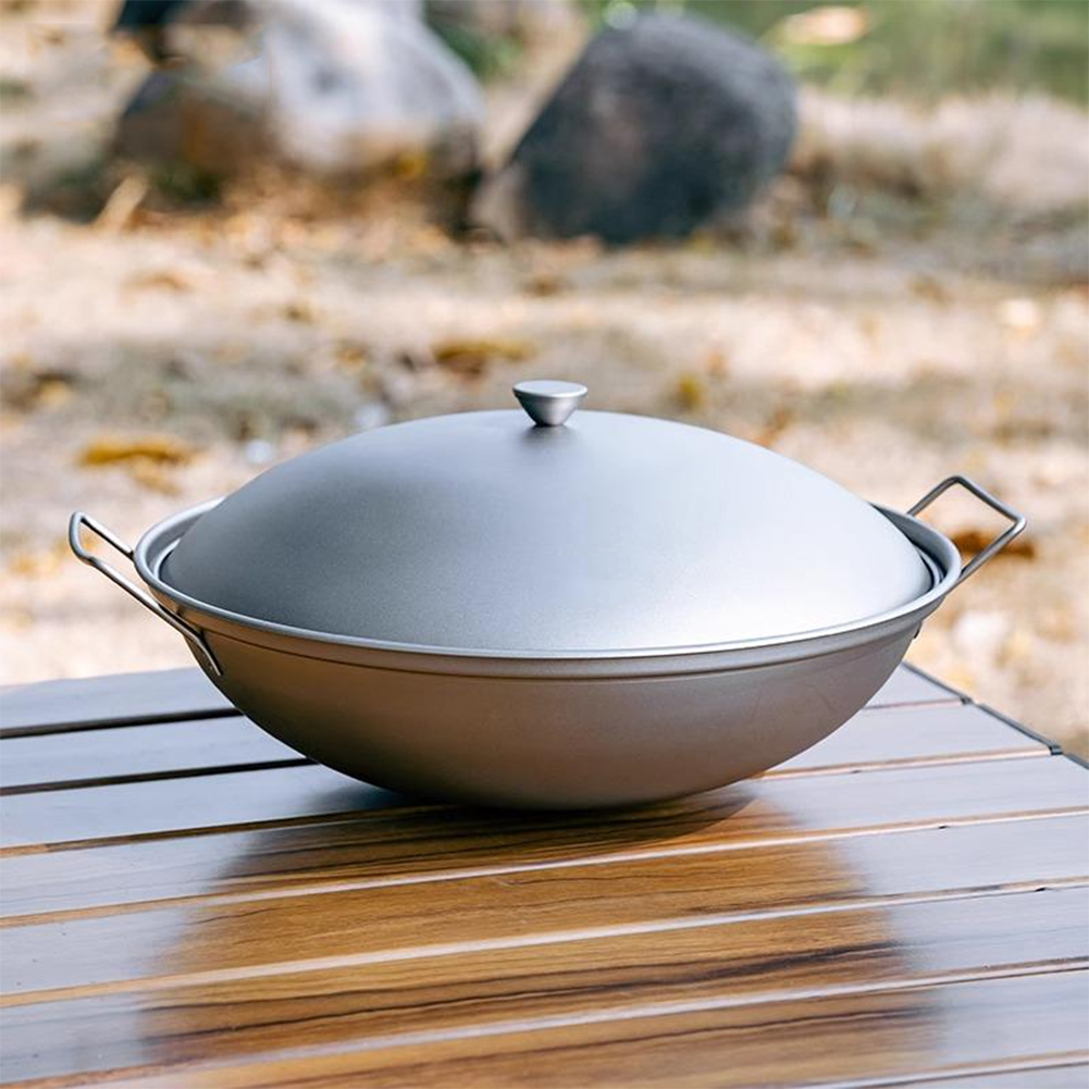 Camping Cooking Cupboard - Titanium Wok Pan with Lid Double