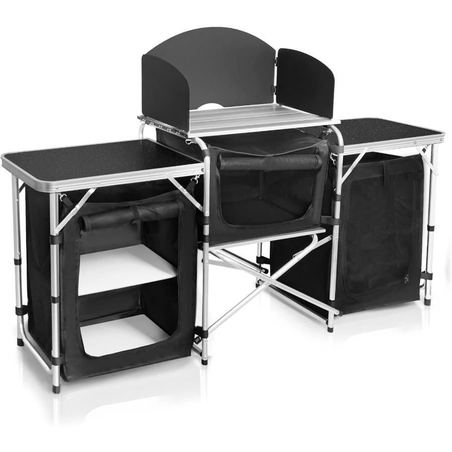 Camping Cooking Table With Storage - Folding Cooking Table Outdoor Portable Cook