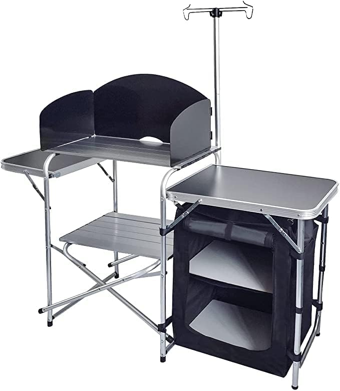 Camping Cooking Table With Storage - Folding Cooking Table Outdoor Portable Cook