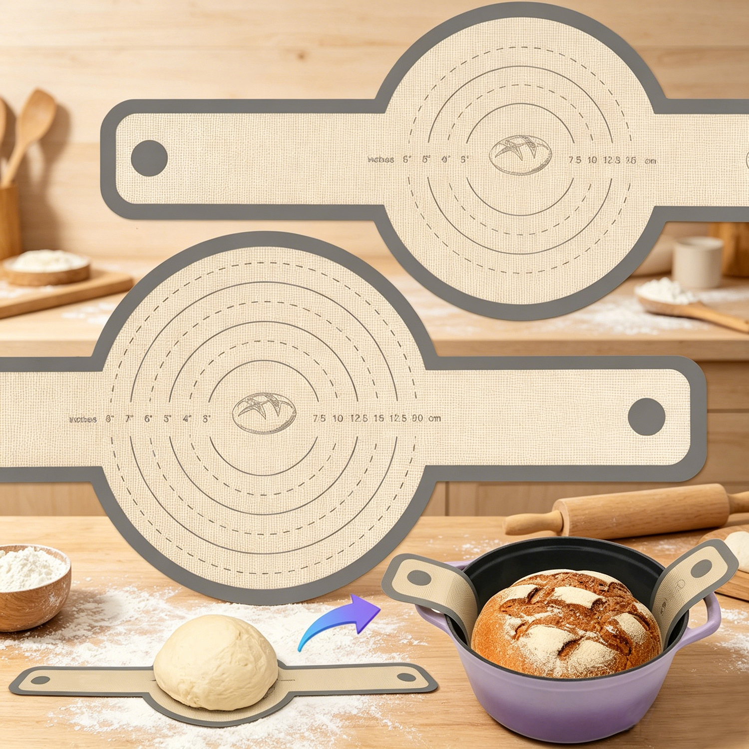 Camping Cooking Mat - Silicone Bread Sling for Dutch Oven,