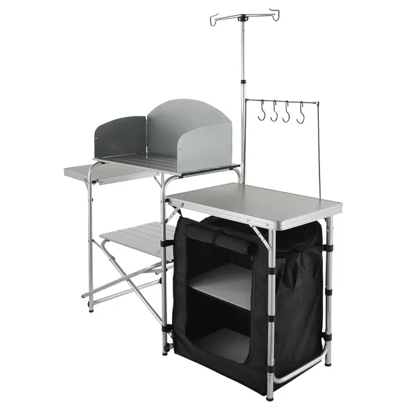 Camping Cooking Table With Storage - Camping Kitchen Table, Folding Outdoor Cooking
