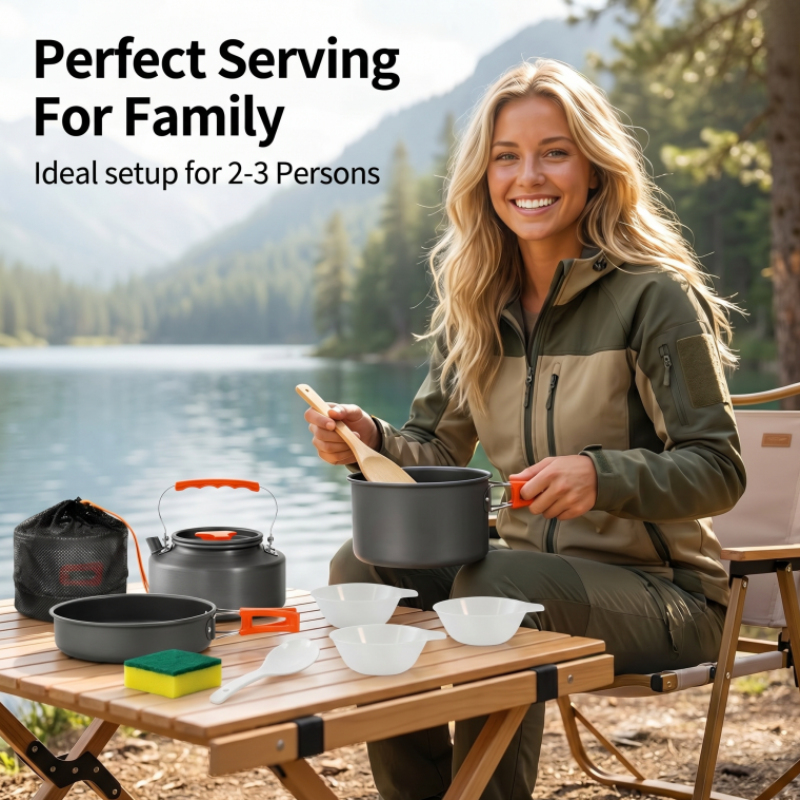 Camping Cooking Cup - 10Pcs Aluminum Camping Cookware Kit Ultralight