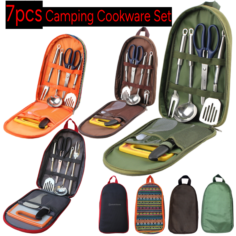 7pcs Camping Kitchen Utensil S – обзор и цена Camping Cooking Set With Bag
