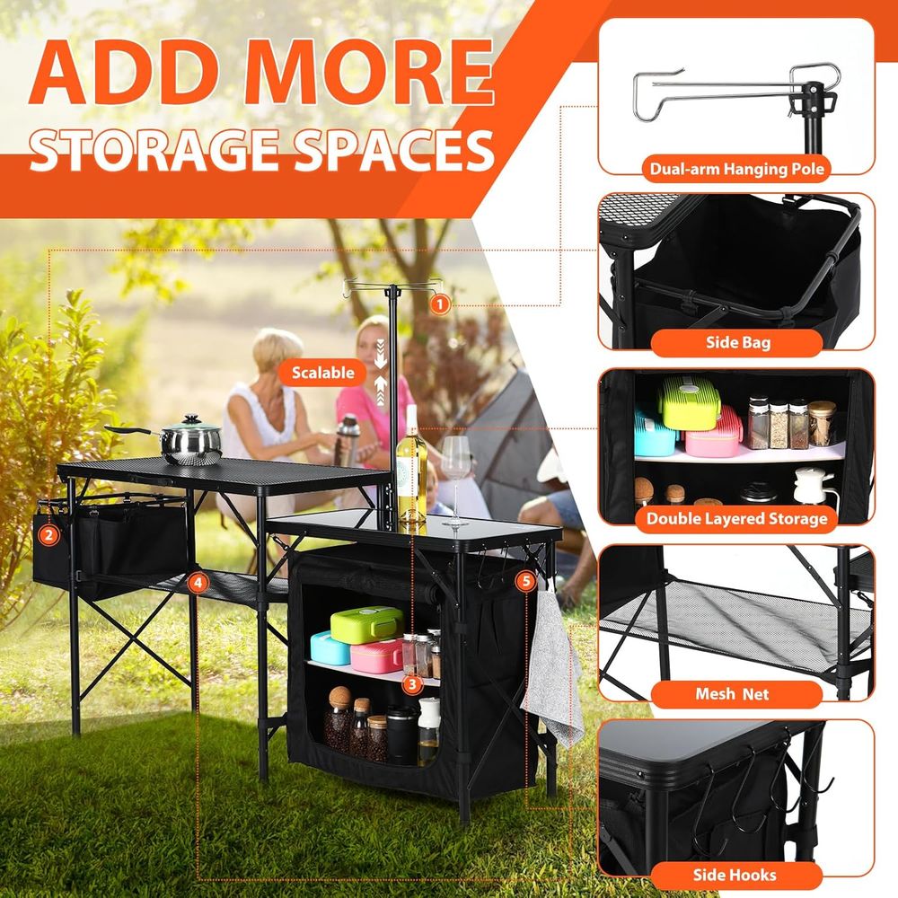 Camping Kitchen Table, Portabl – обзор и цена Camping Cooking Table With Storage