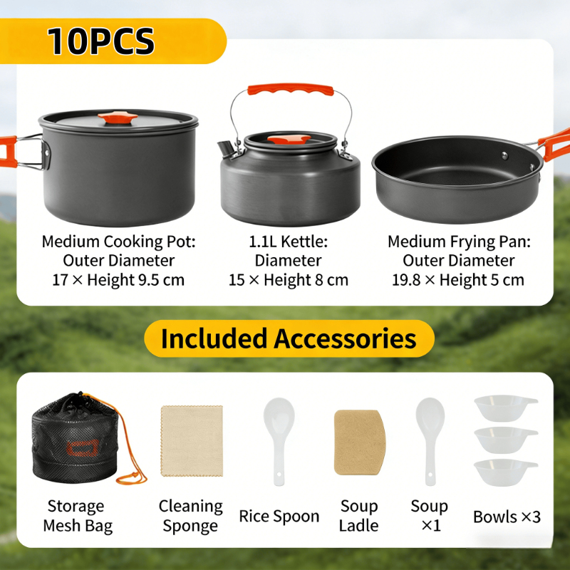 10pcs Camping Cookware Set Hig – обзор и цена Quality Camping Cooking Set