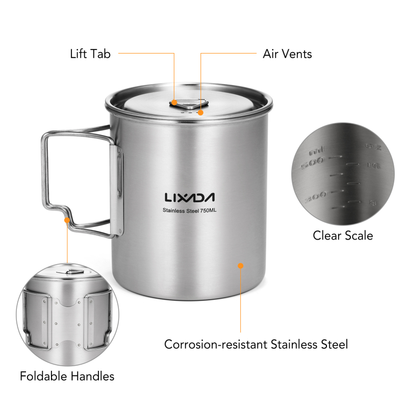 Lixada 750ml Cup Outdoor Stain – обзор и цена Camping Cooking Cup